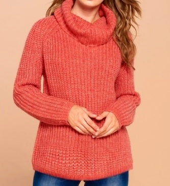 Two-Tone Red Turtleneck Sweater